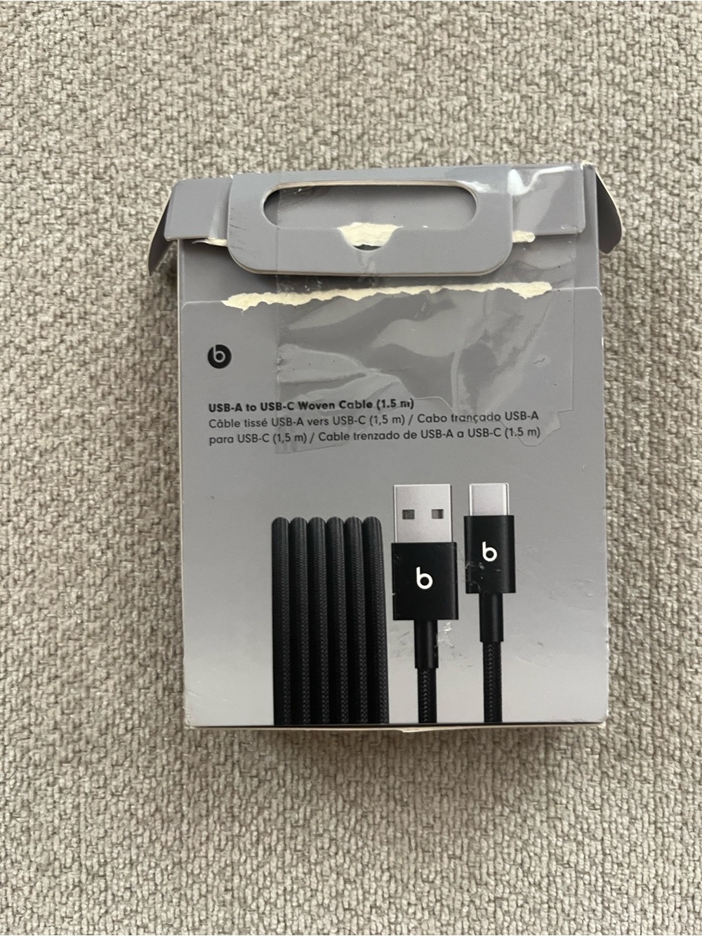 Beats USB-A to USB-C Woven Cable 5ft Bolt Black Braided Charging Cord New - Picture 3 of 6